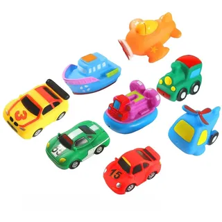 Xrten 8 Stücke Bad Spritzen Spielzeug,Flugzeug Wagen Boat Gummi Badewanne Badespielzeug für Baby