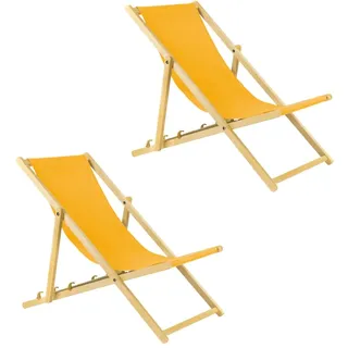 Unbekannt Liegestuhl klappbar aus Holz – 2er Set gelb Stabiler Gartenliege - Strandliege, Leichter Sonnenliege für Garten, Balkon und Strand Bars - Liege modern Design