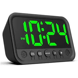 Digitaler Wecker Mit Grüner Led-anzeige Fürs Schlafzimmer, Hoher Wecker Für Tiefschläfer, Netzbetriebener Wecker Mit Einstellbarer Lautstärke, Helligkeit, Schlummerfunktion, 12/24-stunden-anzeige