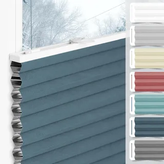 bobodeco Wabenplissee Plissee ohne Bohren Verdunkelung Klemmfix Thermo Verdunklungsplissee, Blau-Weiß 85x130 cm(BxH), 100% Verdunkelnd & Sicht- & Schallschutz, Wärmeisolierung für Fenster & Tür