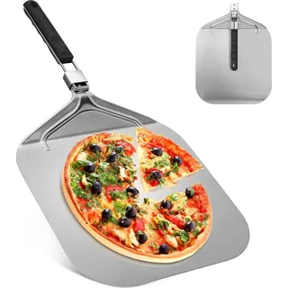 Professioneller, Perforierter Pizzaschieber 32 X 32 Cm Mit Klappbarem Griff Für Backofen Und Grill, Zum Backen Von Pizza Und Brot, Gesamtlänge 63,2 Cm