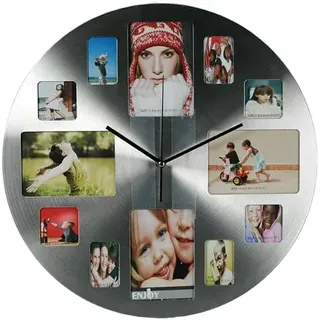 formano wunderschöne Fotouhr 38cm rund,Wanduhr für 12 Fotos, Aluminium Design Uhr, Fotogalerie Bilderrahmen Bildergalerie Edelstahl Look