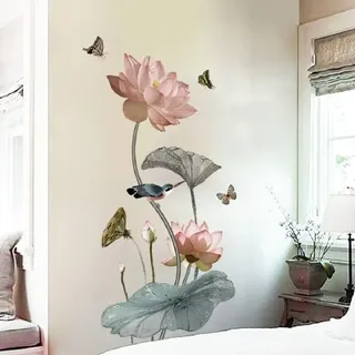 Wandtattoo XXL, Rosa Lotusblatt, 65x120 cm, fuer Wohnzimmer, Schlafzimmer, Kinderzimmer