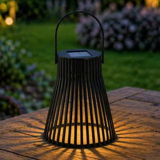 Festive Lights 20cm LED Solarlaterne für Außen Gitter Laterne Schwarz Wetterfest Laterne mit Muster Deko Windlicht Solarlampen für außen