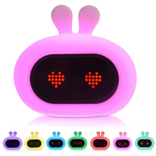 Kadoing® Kaninchen Kinderwecker – mit Mimik und Tippfunktion – Wecklicht für Kinder – Schlaftrainer – Schlafwecker – Nachtlampe – Kinderlampe – Spielzeug Wecker Digital