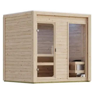 Karibu Gartensauna Saunahaus Hycore 2 - 38 mm naturbelassen Klarglas Ganzglastür Ohne Ofen