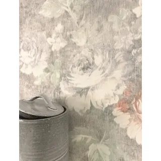 Newroom Vliestapete Sophia Tapete Vintage Rosen,Pfingstrosen,Blätter, Grau Tapete Floral Rosen - Vintage Blumentapete Rose Salbei Romantisch 3D Optik Pfingstrosen Blätter für Schlafzimmer Wohnzimmer Küche, Blumentapete grau