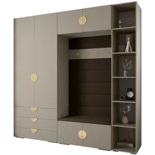 Abiks Möbel Garderoben-Set, Kaschmir, Braun, Gold, Holz, Nachbildung, 2-Sitzer, 13 Fächer, 240x236.7x47 cm, Garderobe, Garderoben-Sets & Serien, Garderoben-Sets