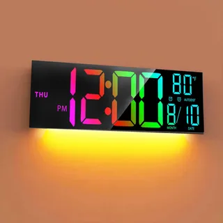 Digitale Wanduhr LED Groß Display,16",Digitaluhr mit 8 Farbwechsel,Datums-/Uhrzeit-/Temperaturanzeige,Dual-Alarm,automatisches Dimmen,für Wohnzimmer Küche Büro Gym,Einfach zu Lesen