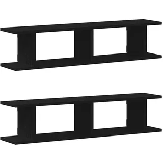 Makastle Wandregale, 2er Set, Regal Wand mit Offenes Fach für Büro Küche, Schwebende Wandregal für Buch Spielzeug usw, Schwarz Eichen-Optik 90x18x20cm Holzwerkstoff