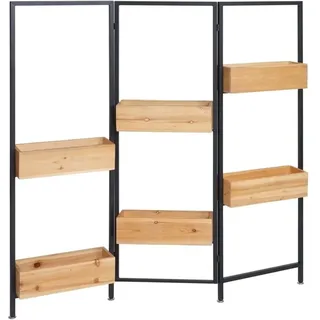 Hhg - Raumteiler Mit Pflanzkasten 477, Blumenkasten Raumtrenner, Holz-stahl 116x118cm Gestell Schwarz, Naturfarben