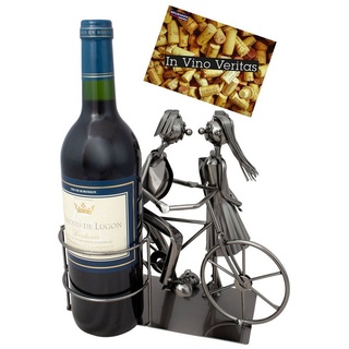 BRUBAKER Weinflaschenhalter Paar mit Fahrrad, (inklusive Grußkarte), Flaschenhalter, Metall Skulptur, romantisches Geschenk silberfarben