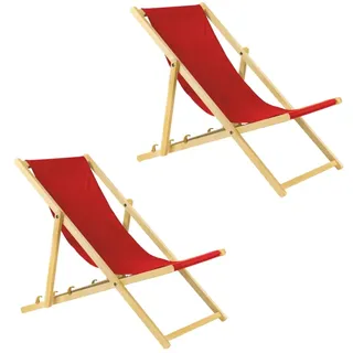 Unbekannt Liegestuhl klappbar aus Holz – 2er Set rot Stabiler Gartenliege - Strandliege, leichte Sonnenliege für Garten, Balkon und Strand Bars - Liege modern Design