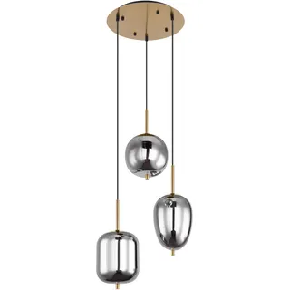 GLOBO Blacky I 3-flg. 46 cm rund Messing mit Rauchglaskugeln