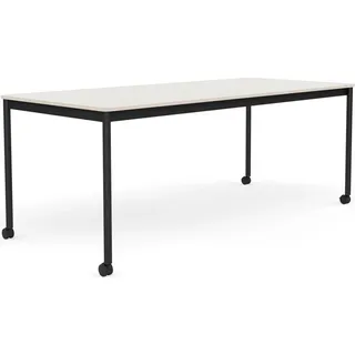 Base Tisch mit Rollen 85 x 190 cm weiß Nanolaminat schwarze Beine