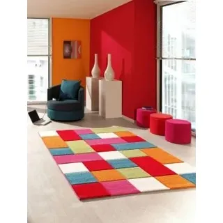 Traum Kinderteppich Spielteppich Kinderzimmerteppich Karomuster Teppich Multicolour in Rot Türkis Orange Creme Grün Pink, Größe 80x150 cm