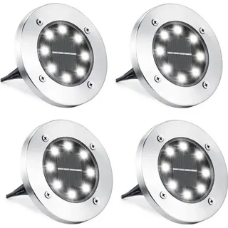 Tianpeng 4 x LED Solarlampe Bodeneinbaustrahler Solar Bodenleuchte Bodenlampe Außen 8Leds,Kaltweiß