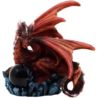 MystiCalls Fantasy-Figur Kleiner roter Drache mit Kugel Drachenfigur Fantasy Fantasyfigur Figur (1 St), Perfekt zu jedem Anlass - Geburtstag, Weihnachten rot
