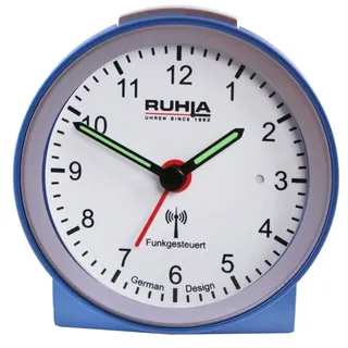 RUHLA Wecker Analoges Funkwecker Modell RC-256-4 No Tick Hellblaues Kunststoffgehäuse 78 mm