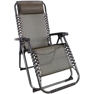 Spetebo Relaxsessel mit Kopfkissen aus Textil Gewebe 178 x 65 cm - grau-braun - Gartenstuhl mit Verstellbarer Rückenlehne und Fußteil - Sonnenliege Hochlehner Gartenliege Liegestuhl klappbar