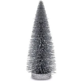 Deko Glitzerbaum 25 cm - großer Metall-Tannenbaum dunkel-silber Ø 10 cm - Dekobaum für Advent, Weihnachten und Winter