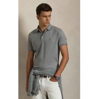 Polo Ralph Lauren für Herren. 710713130007 Custom Slim Fit Poloshirt aus weicher Baumwolle grau (L), Lässig, Kurzarm