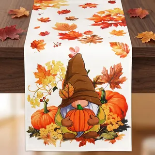 DOORIO Herbst Tischläufer Tischdecke Herbstlich Ahornblätter 33 x 180 cm | Herbstdeko Tischläufer mit Zwerge Herbstblätter, Tischläufer Herbst aus Leinen, Tischdekoration Herbst Deko für Herbstfest