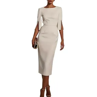UCK-KIT Frauenkleid 3/4 Ärmel Bodycon Round Neck Elegante Kleider für Party Hochzeit Cocktail Abendkleider Partykleid Dinner Danz Tanz ausgefallener Partyball - M