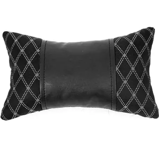 KFZ Auto Kopfstütze Sitzkissen Nackenstütze Textil & Leder 8x30 cm (Schwarz)