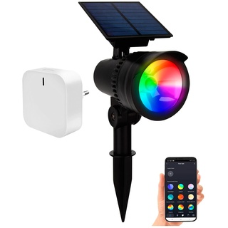 Lunartec Solar LED Garten: RGB-CCT-LED-Spot mit Bluetooth, 50 lm, 1 W, IP44 inkl. Gateway (Erdspiess-aussen-Strahler, LED Solar Spots RGB)