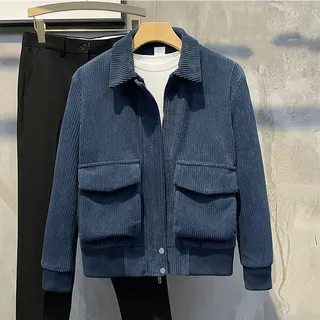 Herren Alltagskleidung Cordjacke mit großer Tasche Stil für lässige Ausflüge (L Blau)