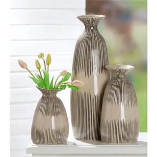 Bodenvase GILDE "Kragenvase "Pula" H. 50 cm" Vasen Gr. B/H/T: 16,5 cm x 50 cm x 16,5 cm, beige (creme) Blumenvasen