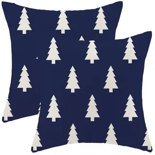 BETGINY Weihnachts-Kissenbezüge, 45,7 x 45,7 cm, 2 Stück, geometrischer blauer Weihnachtsbaum, dekoratives Dekokissen, Leinen, Urlaub, Winter, Weihnachten, Kissen für Schlafzimmer, Zuhause, Sofa