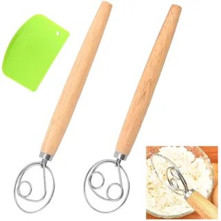 Srvauyea 2 Stücke Dänischer Teigbesen, Brotteigmischer, 13 Zoll Dänische Teig Schneebesen, Brotteig Schneebesen Mixer, Dänischer Schneebesen mit Mehlschaber für Küche, Brot, Teig, Kuchen, Gebäck