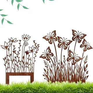 Omgoods – Edelstahl-Gartenstecker mit Schmetterlingsdesign - Braun