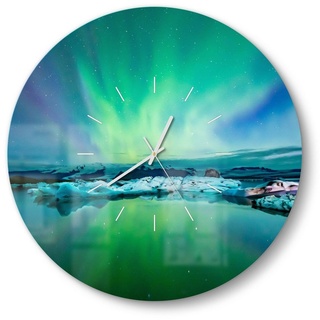 DEQORI Wanduhr 'Leuchtendes Polarlicht' (Glas Glasuhr modern Wand Uhr Design Küchenuhr) blau|grün 50 cm x 50 cm