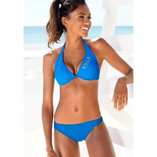 Bügel-Bikini VENICE BEACH Gr. 38, Cup E, blau Damen Bikini-Sets Ocean Blue mit kontrastfarbigen Schriftzug