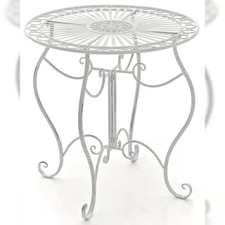 Décoshop26 - Runder Gartentisch im rustikalen Stil aus gealtertem weißem Schmiedeeisen 10_0003044