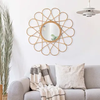 Spiegel Bavasi, Rattan-finish, Rund, Wandtyp, 66x66h Cm Braun