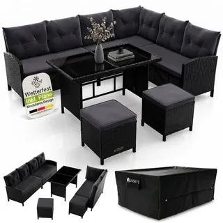 Juskys Manacor Lounge-Set schwarz/grau inkl. Abdeckung