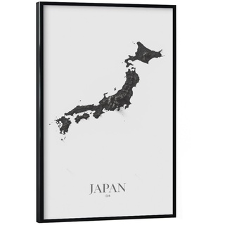 artboxONE Poster mit schwarzem Rahmen 30x20 cm Kartografie Japan 3D-Karte - Schwarz und Weiß - Bild Japan