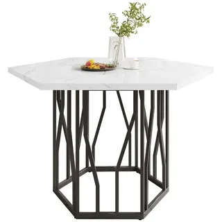 Rutaqian Esstisch Moderner sechseckiger Marmor-Esstisch, Couchtisch 115,5x100x80cm (1-St., geeignet für Esszimmer und Wohnzimmer), schwarzes Metallzweiggestell, schlichter ästhetischer Couchtisch