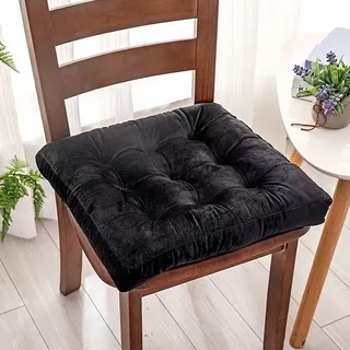ZIBENE Sitzkissen Stuhl 50x50, Stuhlkissen 50x50 Ohne BäNder, Sitzkissen Stuhl Dicke Polsterung, Doppelseitig Samt Sitzpolster Stuhl 8 cm Hoch Flauschig Weich Sitzauflagen für KüChen Garten Schwarz