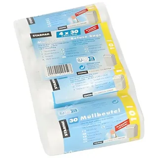 Papstar Starpak 120 Müllbeutel mit Tragegriffen, HDPE 10 l 42 cm x 39,5 cm transparent | Schrumpffolie (120 Stück)
