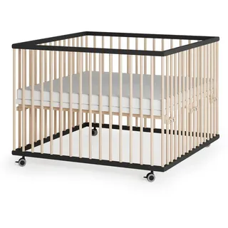 Sämann Laufgitter Schwarz, Natur, Holz, Echtholz,Buche, 100x74x100 cm Babymöbel, Laufstall Baby