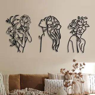 3 Stück Metall Wandkunst Dekor Minimalistische abstrakte Frau Wandkunst Moderne Linienzeichnung Wandkunst Dekor Metall weibliche einzeilige Wand Zuhause zum Aufhängen für Schlafzimmer Küche Badezimmer