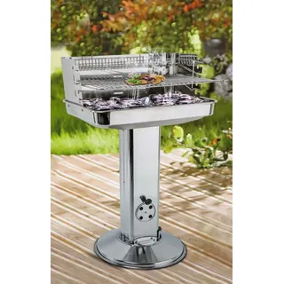 Bubble-Store Holzkohlegrill Standgrill, Grillrost 5-fach höhenverstellbar, Edelstahl Säulengrill silberfarben