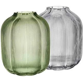 Villeroy & Boch Fleur Vasen-Set 2-teilig, 19 cm, Spülmaschinenfest, Tischvasen Handgefertigte und Mundgeblasene Glasvasen, Blumiges Design, Klare und Farbige Blumenvasen, Glas, Clear/Vert
