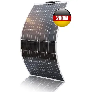 Rhein Beleuchtung Solarmodul 200W effizientes flexibles Solarpanel aus monokristallinem Silizium, 200 W, Monokristallin, (Set, 1-St., Für Wohnmobil, Garten, Boot – solarpanel 200w, solarpanel camping), Dünnes, leichtes Design mit Montagelöchern – langlebig & effizient silberfarben