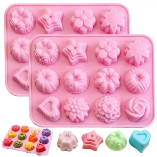 LuxusKollektion Gugelhupfform Mini Gugelhupfform Silikon 12er Set Rosa, (2-tlg) rosa